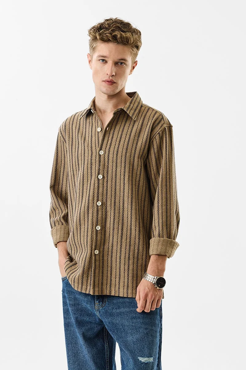 SNITCH Brown Striped Long Sleeve Regular Fit Shirt