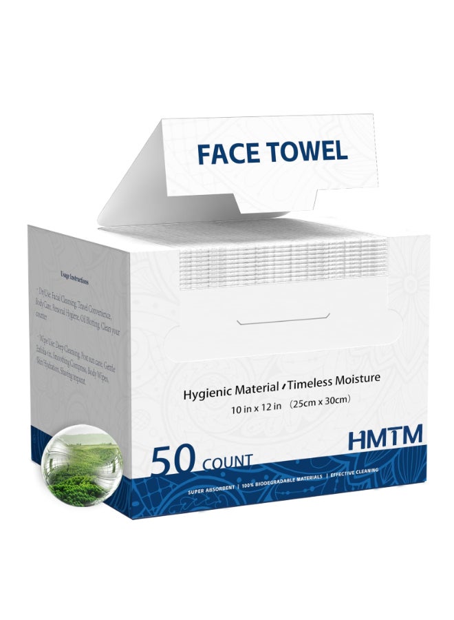 HMTM Face Towels 10x12 Inch 50 Count Extra Thick Soft Disposable Towels for Makeup Removal Cleansing Biodegradable Towels for Sensitive Skin TravelFriendly Facial Towelettes - Image 2