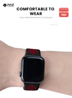 INEIX Soft Silicone Sport Nike Edition Replacement Strap For Apple Watch 42/44/45 mm - Black/Red  - Image 3