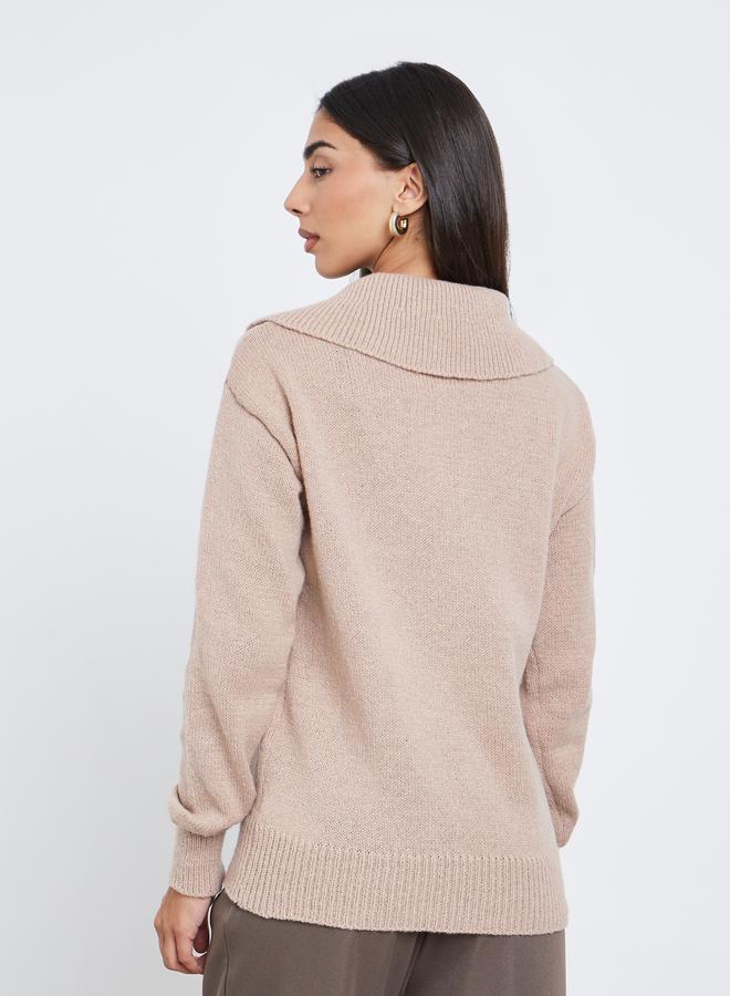 ستايلي سويتر محبوك بنصف سحاب وقصة عادية - Image 4