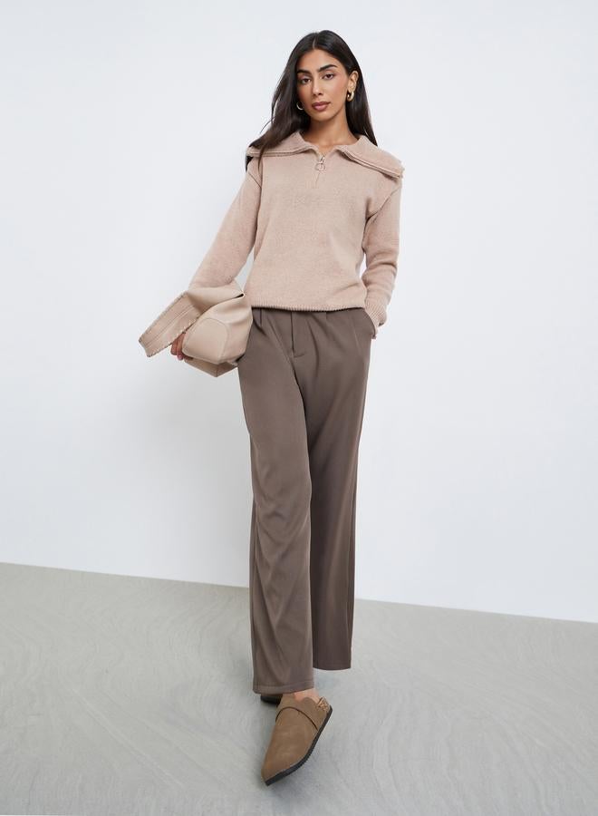 ستايلي سويتر محبوك بنصف سحاب وقصة عادية - Image 2