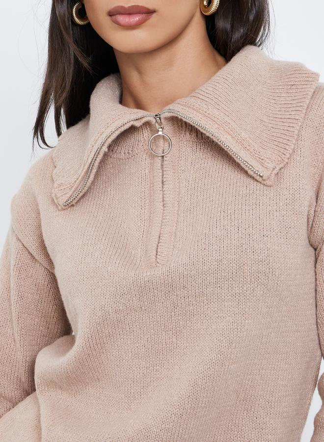 ستايلي سويتر محبوك بنصف سحاب وقصة عادية - Image 3