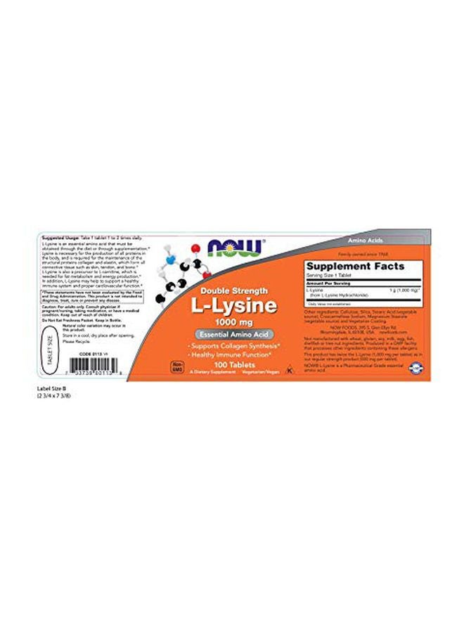 Now Foods L-Lysine 1,000 mg Essential Amino Acid Dietary Supplement - 100 Tablets - Image 3