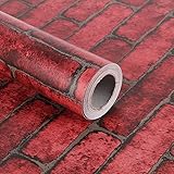 Yifely Red Brick Self Adhesive Shelf Drawer Liner Door Sticker Rural Contact Paper 17.7inch by 9.8 Feet - Image 1