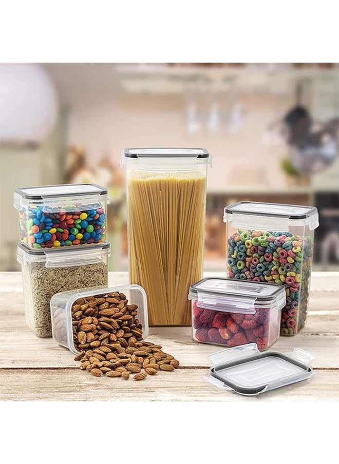 مجموعة حاويات تخزين الطعام محكمة الغلق، 16 حاوية حبوب بلاستيكية شفافة خالية من مادة Bpa وبرطمانات مناديل مخزن المطبخ مع أغطية سهلة القفل لخبز حبوب السكر البودرة