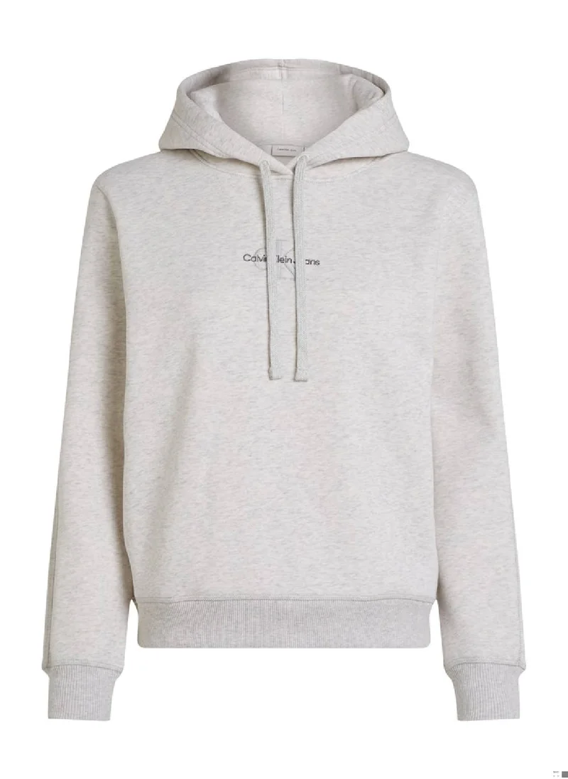 Calvin Klein Jeans Women's  Monologo Regular Pullover Hoodie , Grey - Cotton Blend