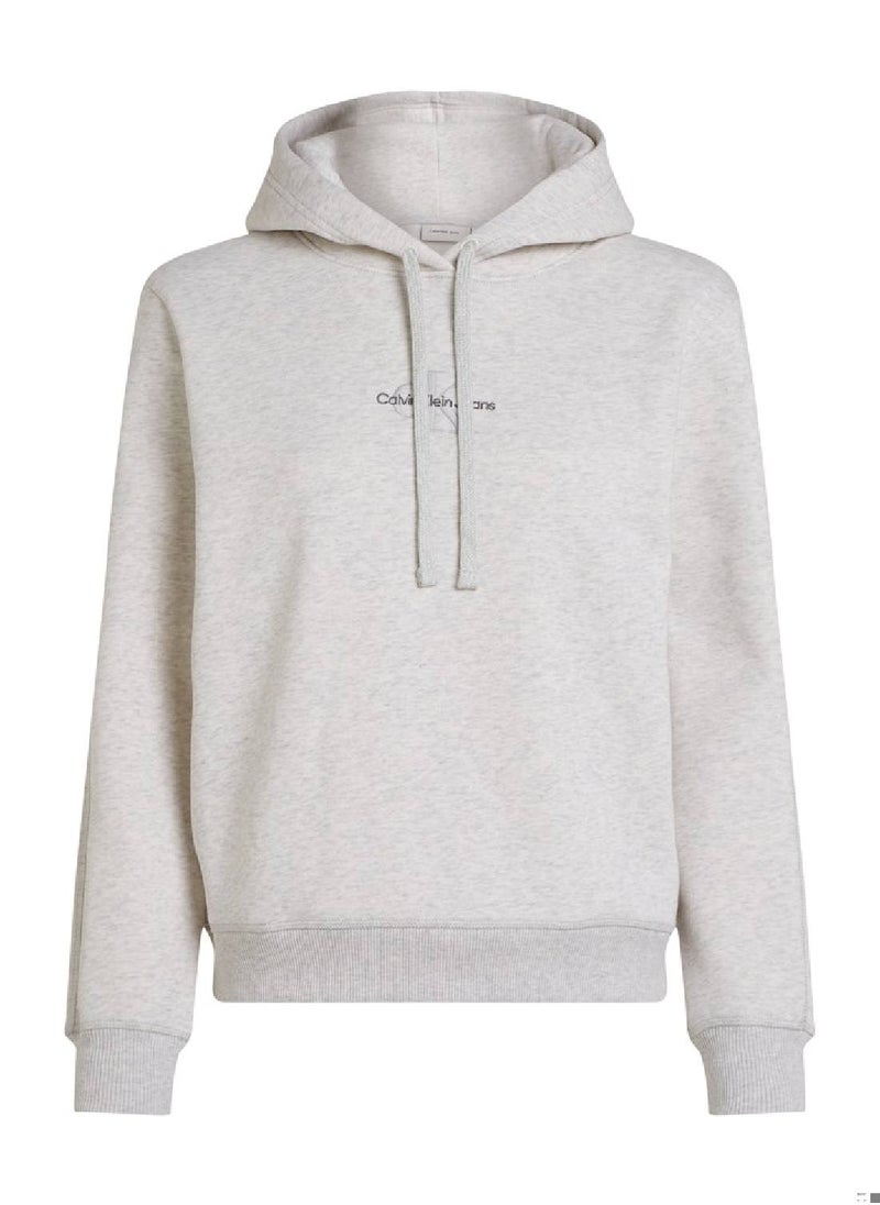 Calvin Klein Jeans Women's  Monologo Regular Pullover Hoodie , Grey - Cotton Blend  - Image 1