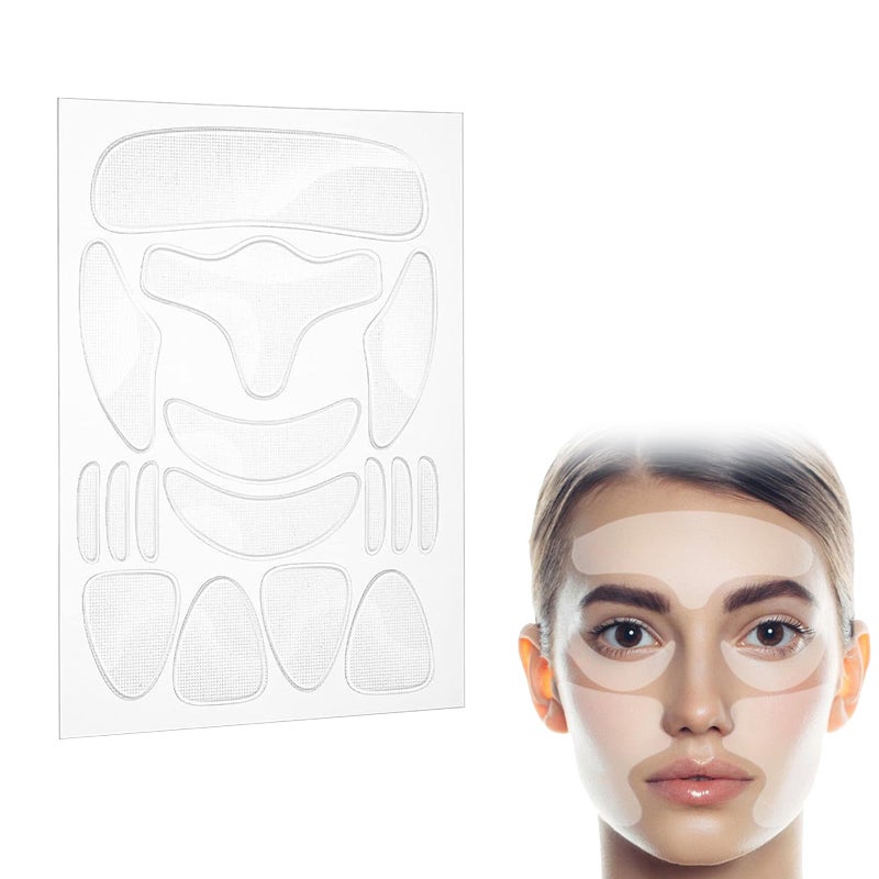 Pack of 16 face anti-wrinkle patches, forehead wrinkle patches, complete face smoothing patches, anti-ageing, anti-wrinkle, forehead wrinkles, eye wrinkles, reusable pads