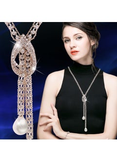 Generic Vintage Long Pendant Necklace Crystal Fashion Gold Bottom White Diamond 
