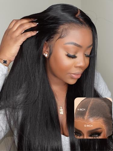 UNICE Silk Straight Pre Everything Frontal Wig 13x4 Ear to Ear Pre Cut Lace Front Wigs Human Hair Bleached Invisible Knots Put on and Go Glueless Wig Human Hair Pre Plucked 24 inch - Image 3