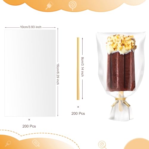 Shappy 200 Pieces Cellophane Treat Bags 4x6 inches Ice Lolly Bags Set 100 Pcs Clear Treat Bag with 100 Pcs Twist Ties Cake Plastic Bag for DIY Making Dessert Supplies Chocolate Cookie Wrapping - Image 2