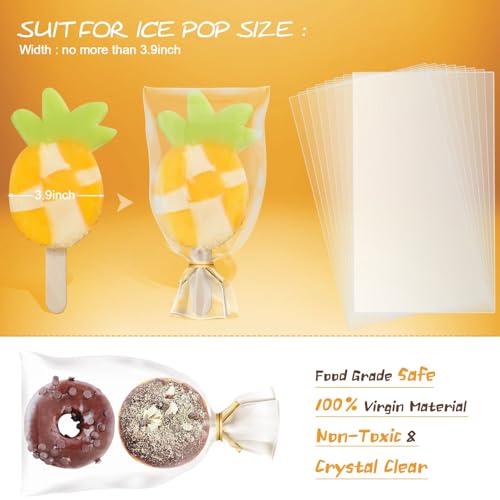 Shappy 200 Pieces Cellophane Treat Bags 4x6 inches Ice Lolly Bags Set 100 Pcs Clear Treat Bag with 100 Pcs Twist Ties Cake Plastic Bag for DIY Making Dessert Supplies Chocolate Cookie Wrapping - Image 3