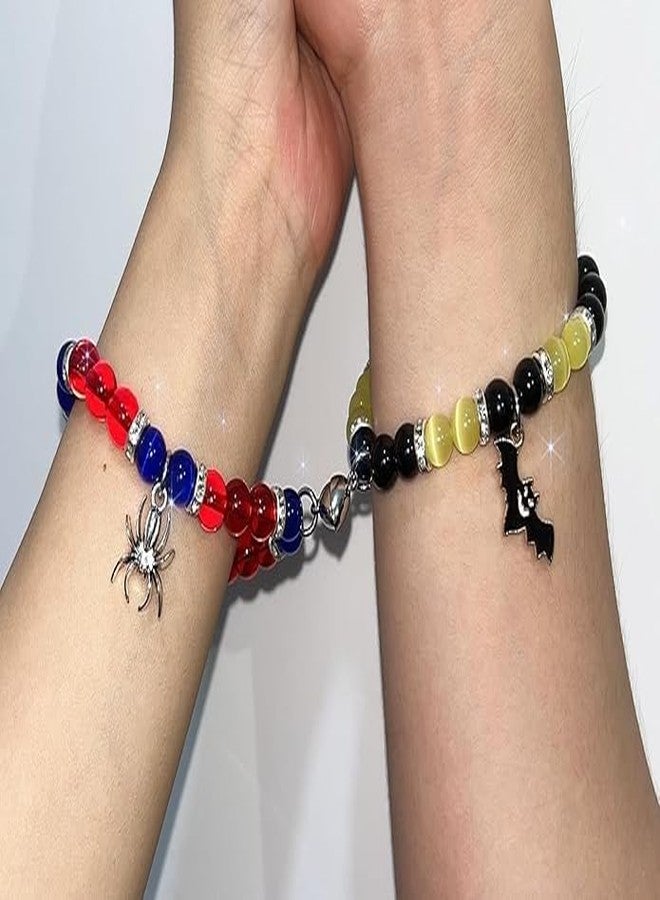 SUPER SOFTENER Spiderman bracelet for couples Matching for Couples Friendship Magnetic Opal Heart Matching for Women, Girls, Sisters, Kids Gifts (3D Spider & Bat Bracelet) - Image 5