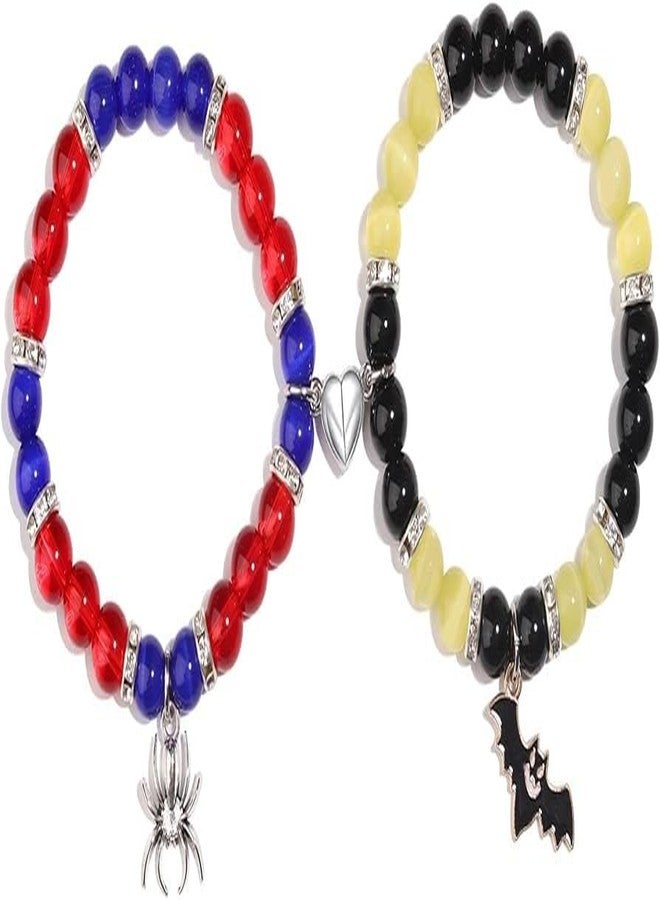SUPER SOFTENER Spiderman bracelet for couples Matching for Couples Friendship Magnetic Opal Heart Matching for Women, Girls, Sisters, Kids Gifts (3D Spider & Bat Bracelet) - Image 1