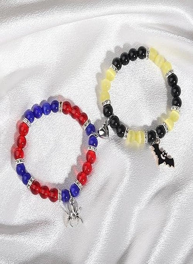 SUPER SOFTENER Spiderman bracelet for couples Matching for Couples Friendship Magnetic Opal Heart Matching for Women, Girls, Sisters, Kids Gifts (3D Spider & Bat Bracelet) - Image 2