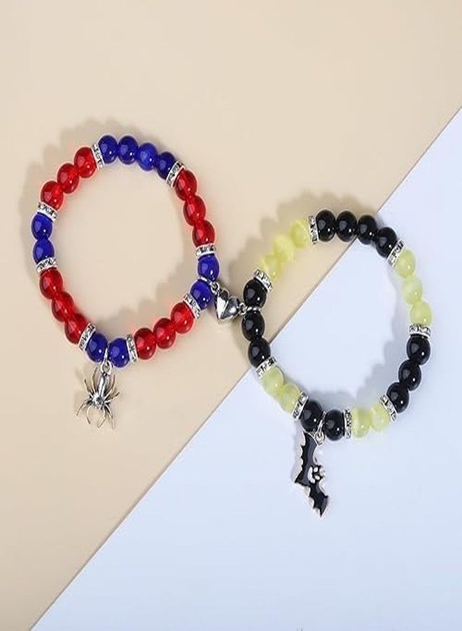 SUPER SOFTENER Spiderman bracelet for couples Matching for Couples Friendship Magnetic Opal Heart Matching for Women, Girls, Sisters, Kids Gifts (3D Spider & Bat Bracelet) - Image 3