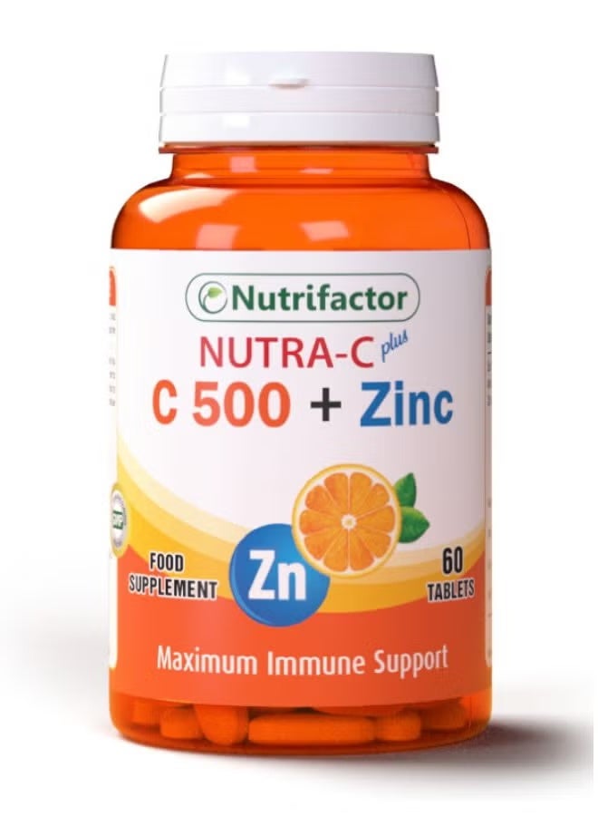 NutriFactor Nutra C Plus Dietary Supplement for Healthy Glowing Skin and Immune Support with Vitamin C and Zinc for Adults - 60 Tablets - Image 1