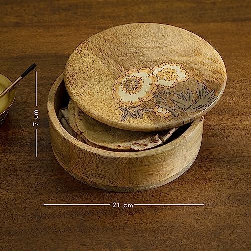 Ellementry Fleur D'or Roti Box | Handmade Chapati Box with Wooden Lid | Food-Grade & BPA-Free | Stylish Casserole for Serving Rotis, Parathas & Flatbreads | Kitchen Organizer & Storage Solution - Image 4