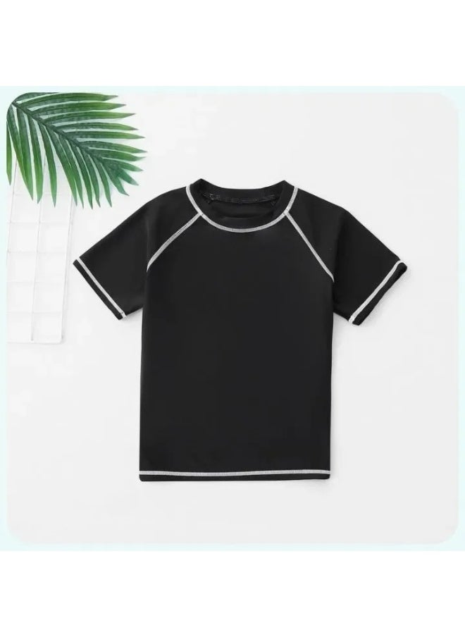 Generic - UPF50 Children's Swimsuit Boys Sunscreen Student Swimsuit Split Quick-drying One-piece Top Solid Color Simple Swimsuit-Color:F001-White Long Sleeve- - Image 1