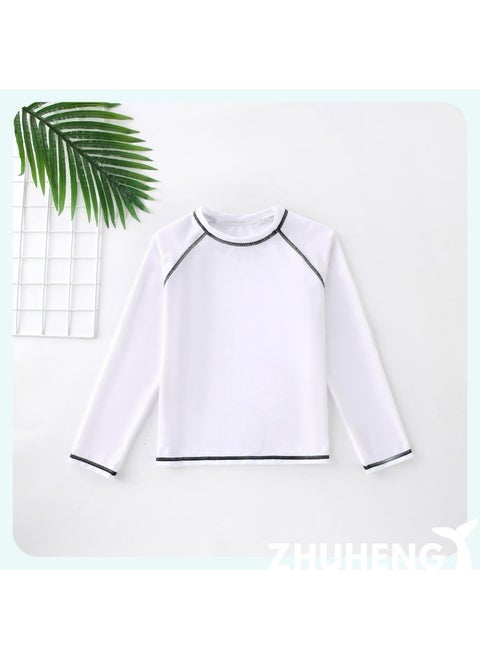 UPF50 Children's Swimsuit Boys Sunscreen Student Swimsuit Split Quick-drying One-piece Top Solid Color Simple Swimsuit-Color:F001-White Long Sleeve-