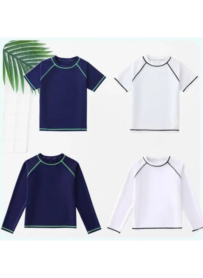Generic - UPF50 Children's Swimsuit Boys Sunscreen Student Swimsuit Split Quick-drying One-piece Top Solid Color Simple Swimsuit-Color:F001-White Long Sleeve- - Image 1
