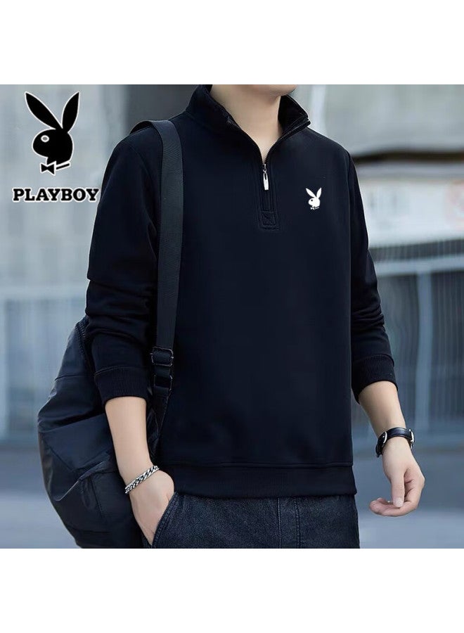 Playboy Men's Sweatshirt Spring And Autumn Long Sleeve T-shirt Casual Loose Sports Tee Autumn Base Layer Shirt Military Green XL - Image 2