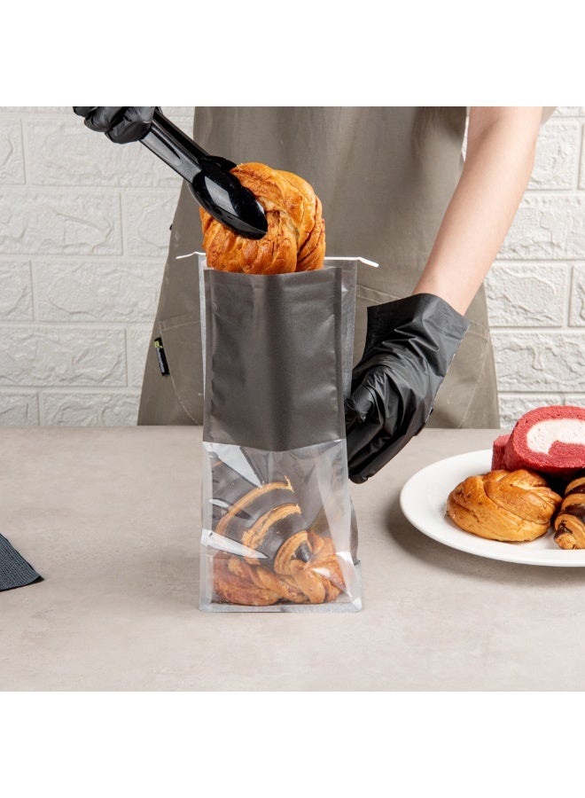 Restaurantware Bag Tek 5.1 x 4.1 x 11.2 Inch Tin Tie Bags With Windows, 100 Resealable Bakery Bags With Windows - Flat Bottom, For Cookies or Coffee Beans, Black Cotton Paper Tin Tie Bags - Image 5