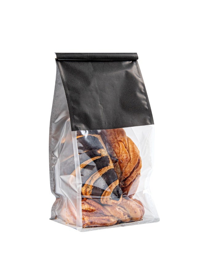 Restaurantware Bag Tek 5.1 x 4.1 x 11.2 Inch Tin Tie Bags With Windows, 100 Resealable Bakery Bags With Windows - Flat Bottom, For Cookies or Coffee Beans, Black Cotton Paper Tin Tie Bags - Image 2