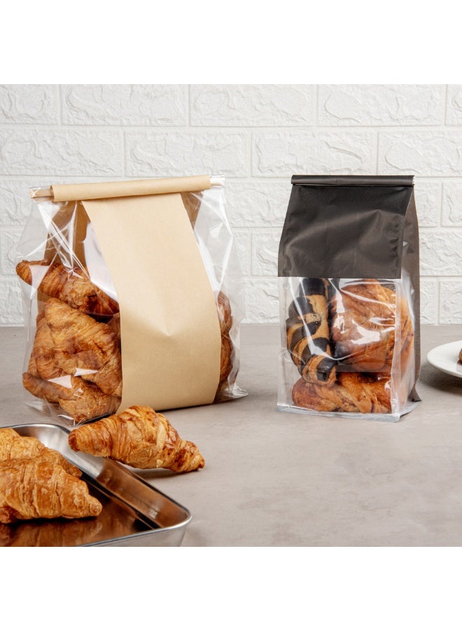 Restaurantware Bag Tek 5.1 x 4.1 x 11.2 Inch Tin Tie Bags With Windows, 100 Resealable Bakery Bags With Windows - Flat Bottom, For Cookies or Coffee Beans, Black Cotton Paper Tin Tie Bags - Image 4