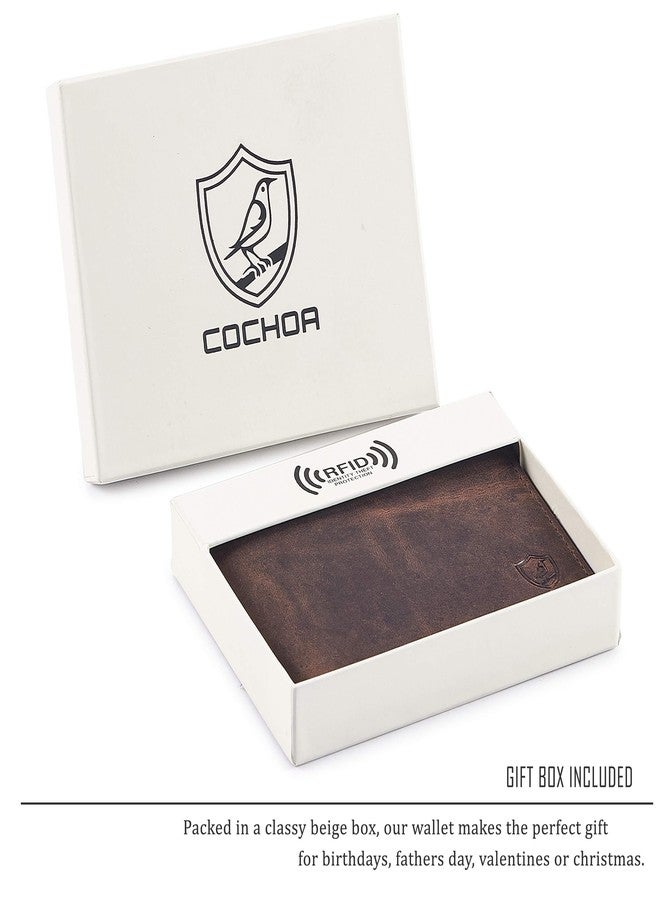 Cochoa Wallet for Men Slim RFID Blocking Leather Bifold Minimalist 2 ID Windows Gift Box Carteras Para Hombres (CRAZY HORSE, COGNAC) - Image 5