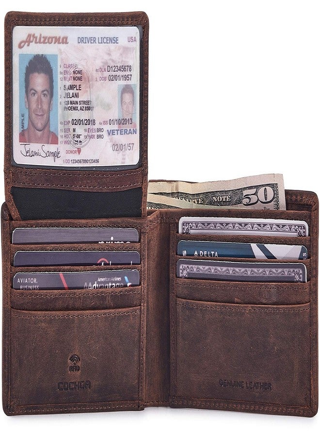 Cochoa Wallet for Men Slim RFID Blocking Leather Bifold Minimalist 2 ID Windows Gift Box Carteras Para Hombres (CRAZY HORSE, COGNAC) - Image 1