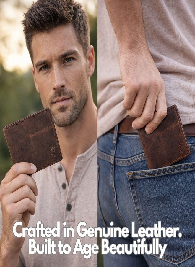 Cochoa Wallet for Men Slim RFID Blocking Leather Bifold Minimalist 2 ID Windows Gift Box Carteras Para Hombres (CRAZY HORSE, COGNAC) - Image 2