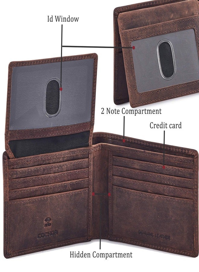 Cochoa Wallet for Men Slim RFID Blocking Leather Bifold Minimalist 2 ID Windows Gift Box Carteras Para Hombres (CRAZY HORSE, COGNAC) - Image 4