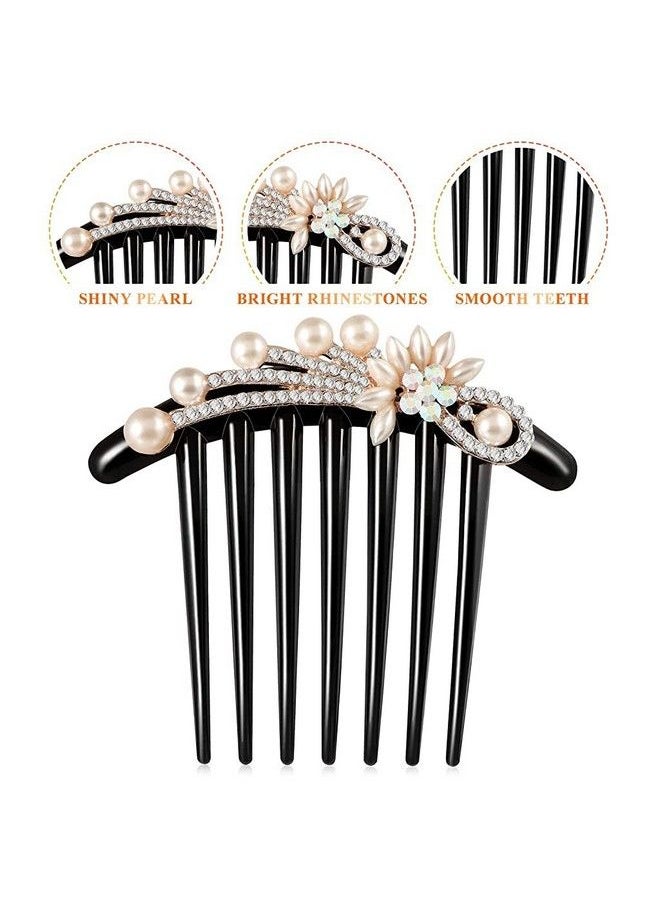 PALAY - Retro French Barrette Rhinestone Hair Clips For Women Side Comb Nonslip Comb Hairpins Pearls Gift For Party Birthday Daily(Pearl2) - Image 1
