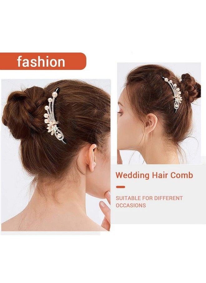 PALAY - Retro French Barrette Rhinestone Hair Clips For Women Side Comb Nonslip Comb Hairpins Pearls Gift For Party Birthday Daily(Pearl2) - Image 1