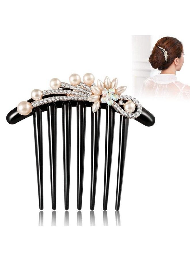 PALAY - Retro French Barrette Rhinestone Hair Clips For Women Side Comb Nonslip Comb Hairpins Pearls Gift For Party Birthday Daily(Pearl2) - Image 1