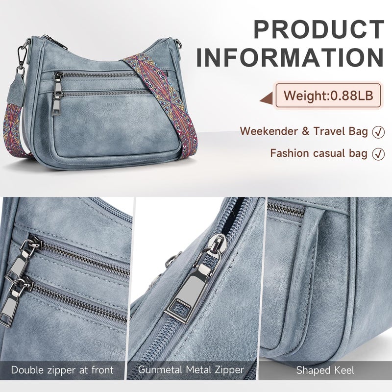 KITEVIUN Crossbody Bags for Women Leather Purse Trendy Multi Pocket Shoulder Handbags with Adjustable Guitar Strap - Image 4