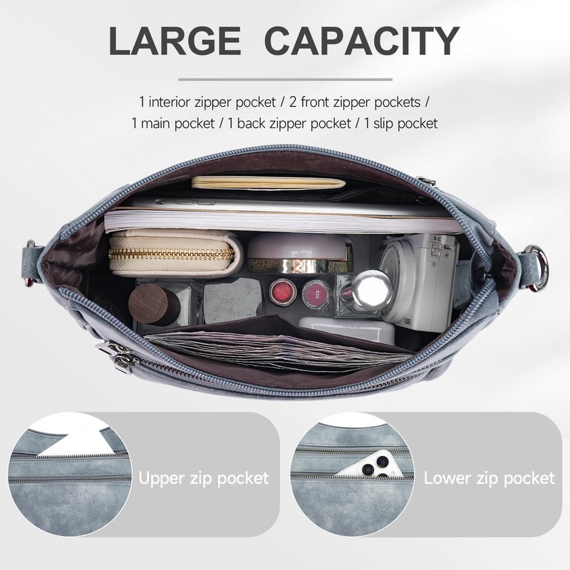 KITEVIUN Crossbody Bags for Women Leather Purse Trendy Multi Pocket Shoulder Handbags with Adjustable Guitar Strap - Image 3