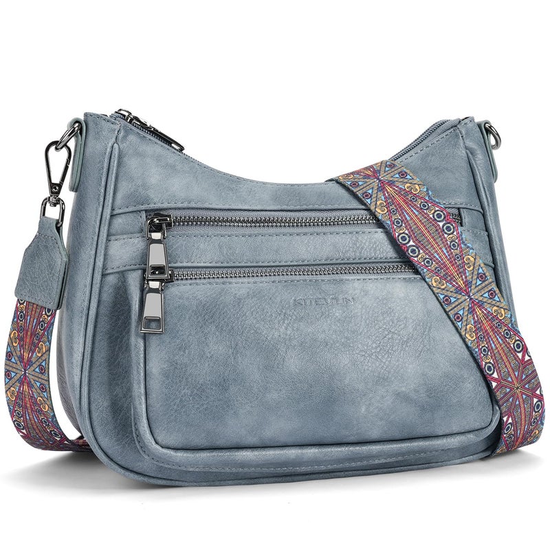 KITEVIUN Crossbody Bags for Women Leather Purse Trendy Multi Pocket Shoulder Handbags with Adjustable Guitar Strap - Image 1