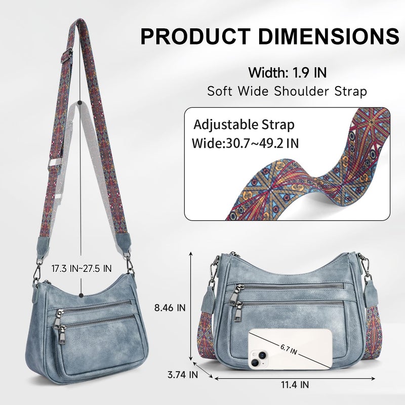 KITEVIUN Crossbody Bags for Women Leather Purse Trendy Multi Pocket Shoulder Handbags with Adjustable Guitar Strap - Image 5