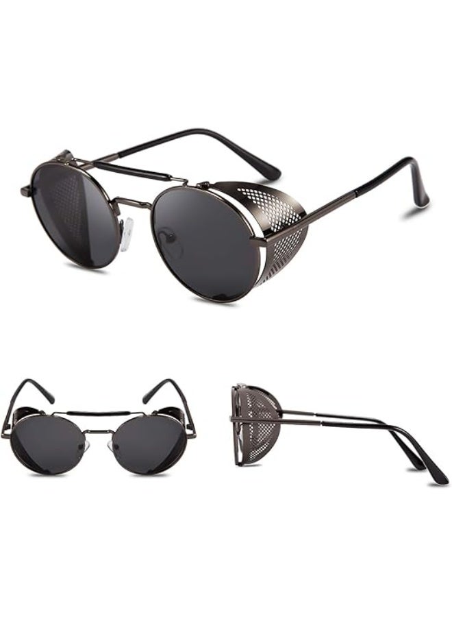 FEISEDY Steam Punk Sunglasses for Men Women Side Shield Round Steampunk Vintage Glasses Shades B2518 - Image 2