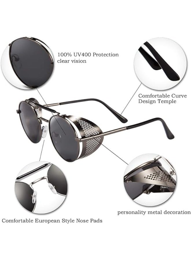 FEISEDY Steam Punk Sunglasses for Men Women Side Shield Round Steampunk Vintage Glasses Shades B2518 - Image 5
