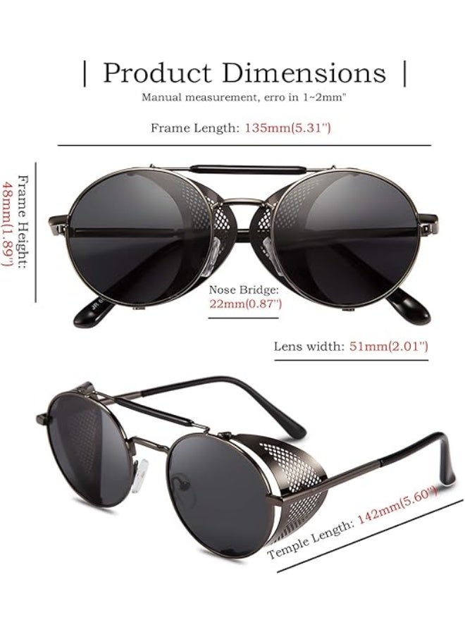 FEISEDY Steam Punk Sunglasses for Men Women Side Shield Round Steampunk Vintage Glasses Shades B2518 - Image 4