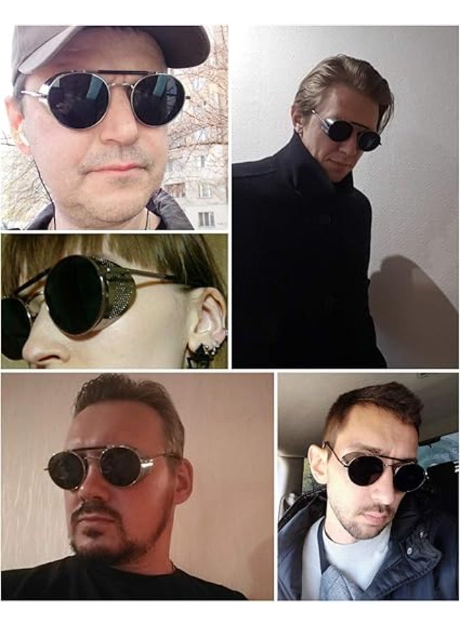 FEISEDY Steam Punk Sunglasses for Men Women Side Shield Round Steampunk Vintage Glasses Shades B2518 - Image 3