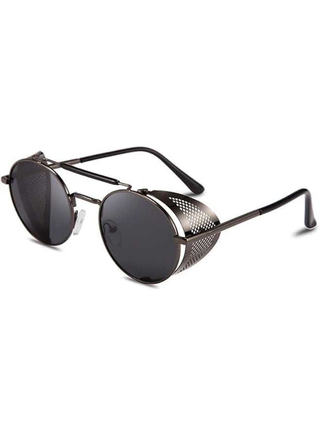 FEISEDY Steam Punk Sunglasses for Men Women Side Shield Round Steampunk Vintage Glasses Shades B2518 - Image 1