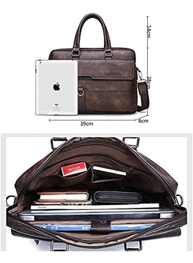 Leathario Energy Case® Men's Briefcase Work Bag Business Bag Leather Men's Bag for Work Laptop Bag in Business with Large Capacity, Brown  M