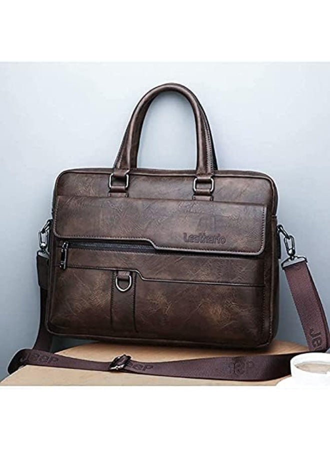 Leathario Energy Case® Men's Briefcase Work Bag Business Bag Leather Men's Bag for Work Laptop Bag in Business with Large Capacity, Brown  M