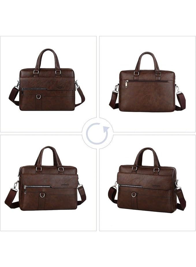 Leathario Energy Case® Men's Briefcase Work Bag Business Bag Leather Men's Bag for Work Laptop Bag in Business with Large Capacity, Brown  M