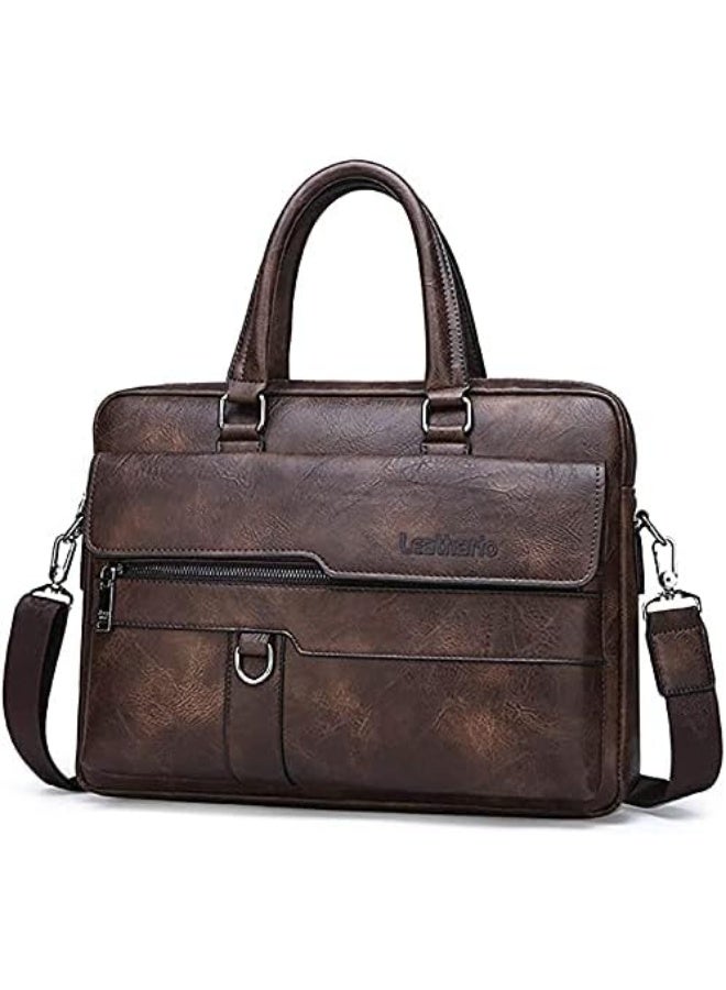 Leathario Energy Case® Men's Briefcase Work Bag Business Bag Leather Men's Bag for Work Laptop Bag in Business with Large Capacity, Brown  M
