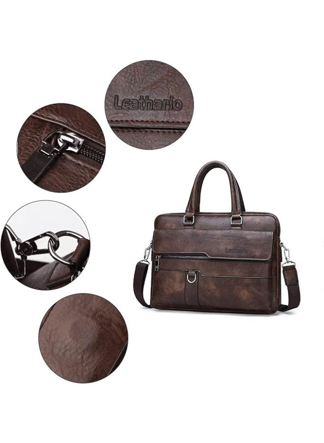 Leathario Energy Case® Men's Briefcase Work Bag Business Bag Leather Men's Bag for Work Laptop Bag in Business with Large Capacity, Brown  M